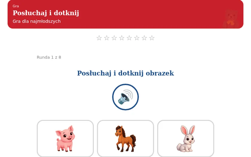 Zrzut ekranu: gra „Posłuchaj i dotknij”