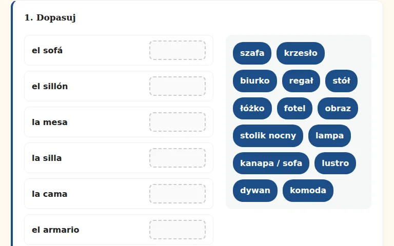 Zrzut ekranu: quiz z pytaniami po hiszpańsku